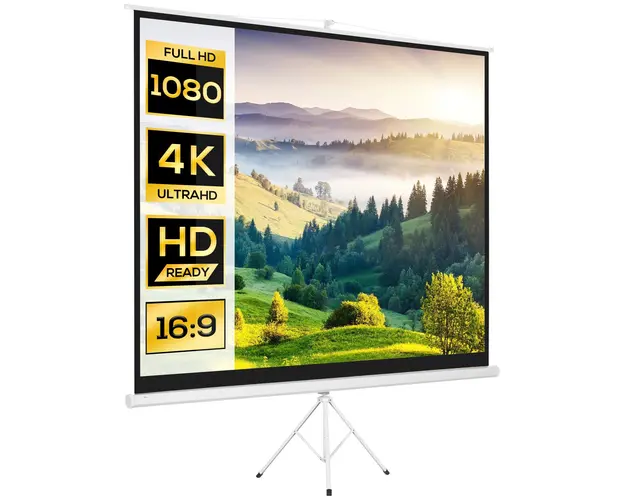 HOMCOM Ecran Proiector de 120" Format 4:3 din Tesatura Tip Plasa, Plastic si Metal cu Trepied, 244x183 cm, Alb | Aosom Romania