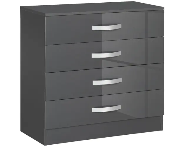 HOMCOM Comoda Eleganta cu 4 Sertare si Manere Metalice pentru Dormitor si Living PAL 75x36x72cm Gri | Aosom Romania