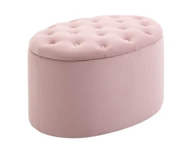 Puf HOMCOM Container cu Capac Matlasat, Suport Picioare Catifea Oval, Mobilier Living Dormitor, Roz | Aosom Romania