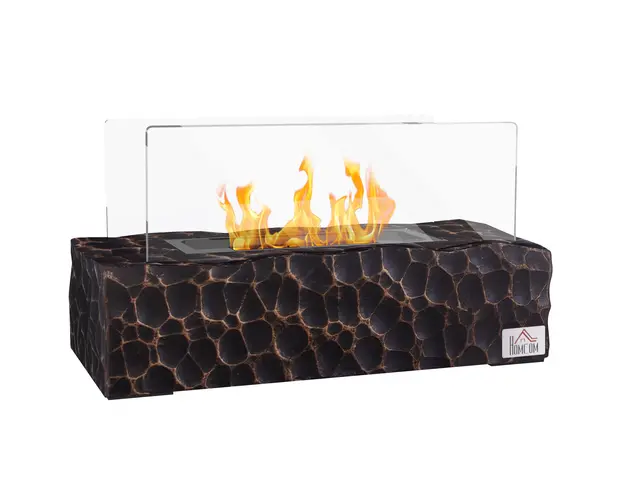 HOMCOM Semineu cu Blat din Beton, Capac, Deflector din Sticla Securizata si Rezervor de 0,15L, 33x16x18 cm, Negru | Aosom Romania