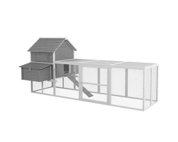 Pawhut Cotet pentru Gaini Ouatoare pentru Exterior, Adapost pentru Gaini cu Rampa si Zona Deschisa Imprejmuita, 310.5x149.5x149cm, Gri