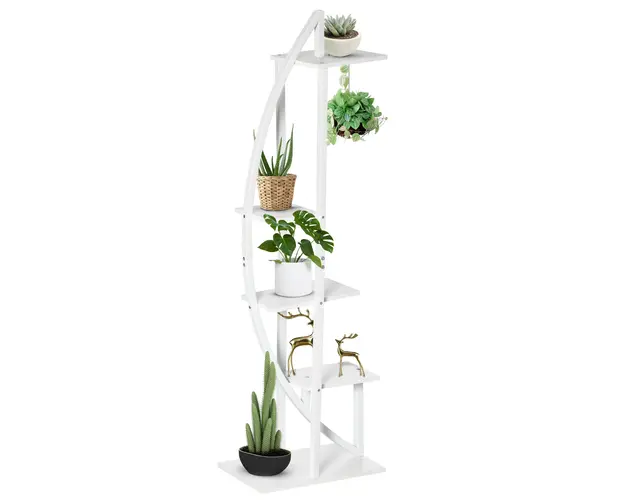Outsunny Suport pentru Plante cu 5 Niveluri in Forma de Jumatate de Luna pentru Ghivece Decor Interior si Exterior 50x30x160 cm Alb | Aosom Romania