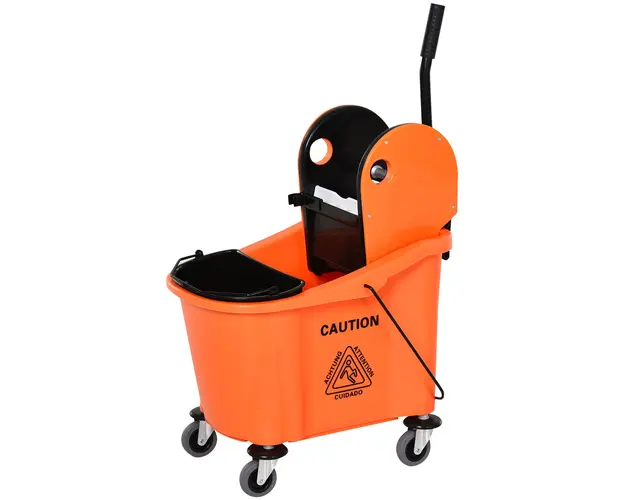 HOMCOM Carucior Curatenie cu Galeata 36L, Storcator cu Presa pentru Podele, Portocaliu | Aosom Romania