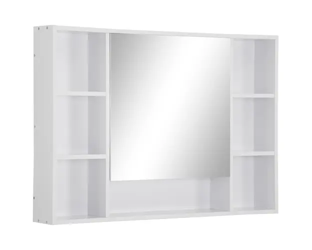 Kleankin Dulap cu Oglinda pentru Baie, Spatiu de Depozitare cu Rafturi, 100x15x70cm, Design Modern, Alb | Aosom Romania