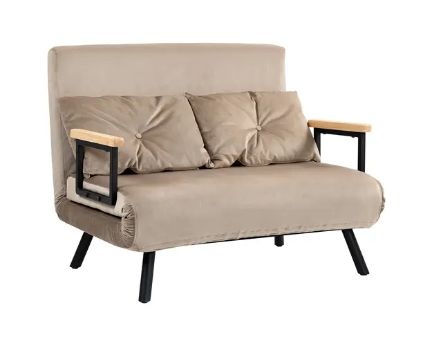 HOMCOM Canapea Pat de 2 Locuri cu Spatar Reglabil pe 5 Nivele si 2 Perne din Material Tesut Captusit, 102x73x81 cm, Maro | Aosom Romania