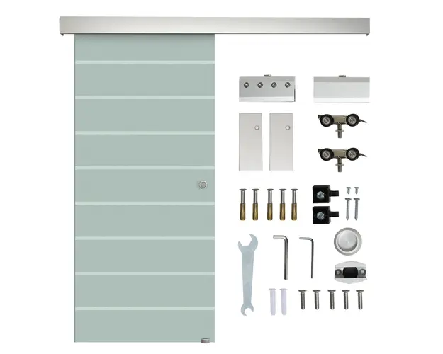 HOMCOM Usa Glisanta din Sticla Mata cu Dungi Transparente si Sistem de Glisare 205x90cm | Aosom Romania