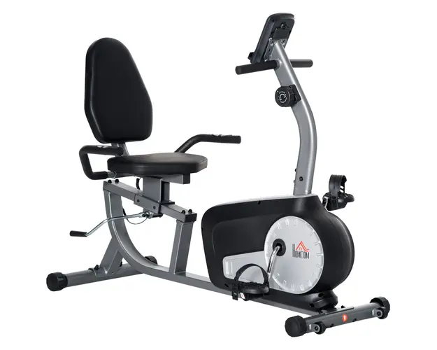 HOMCOM Bicicleta de Exercitii Inclinata Orizontala cu 8 Nivele de Rezistenta, Monitor LCD si Scaun Reglabil, 122-137x62x103 cm, Gri | Aosom Romania