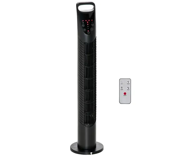 HOMCOM Ventilator Oscilant cu Telecomanda, 3 Nivele Viteza, Reglabil, Design Modern, Ф18x78.5cm, Negru | Aosom Romania