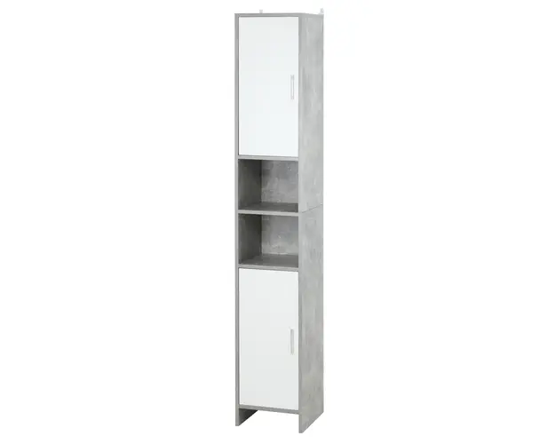 Dulap Baie Kleankin pentru Economisire Spatiu, cu 2 Usi din PAL, Efect Ciment, Gri-Alb, Dimensiuni 30x30x180cm, Ideal pentru Organizare | Aosom Romania