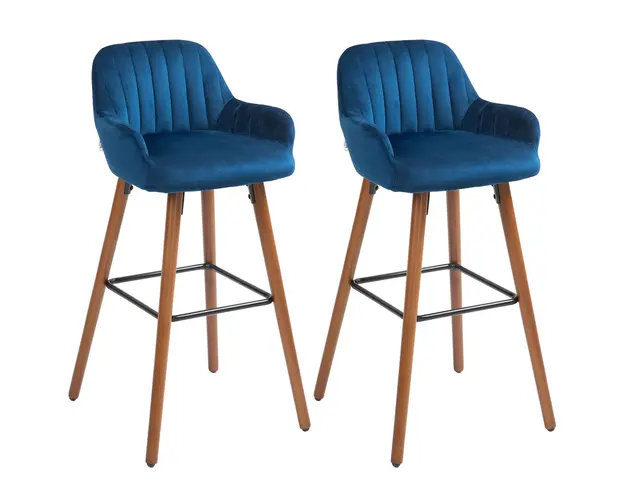 HOMCOM Set 2 Scaune din Catifea, Scaune de Bucatarie cu Spatar, Brate si Suport pentru Picioare, 48x51x98 cm, Albastru | Aosom Romania