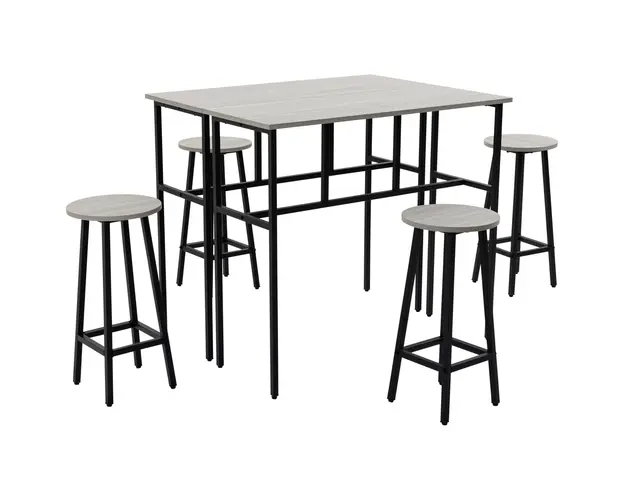 HOMCOM Set Bar Modern cu 4 Scaune si 2 Mese Inalte, PAL si Otel, Gri, Ideal pentru Living sau Bucatarie | Aosom Romania