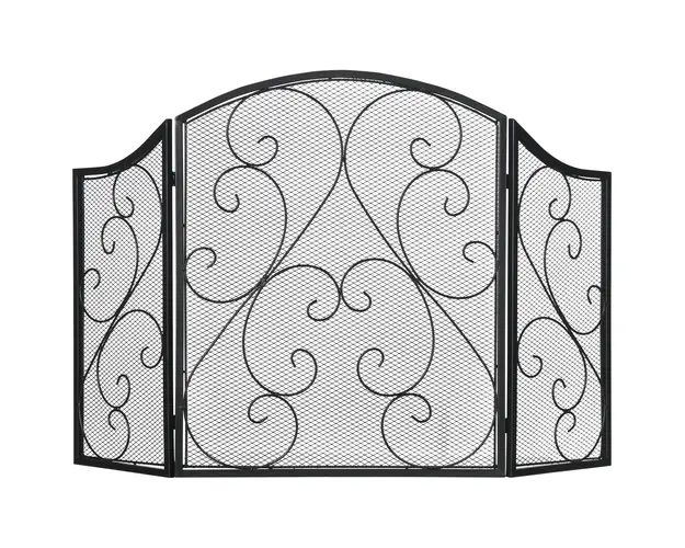 HOMCOM Ecran Semineu Pliabil 3 Panouri Negru Protectie Impotriva Focului si Scanteilor cu Plasa Metalica Decorativ | Aosom Romania