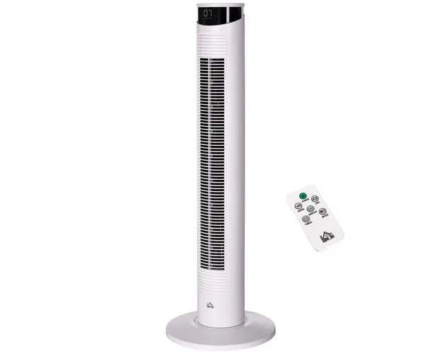 HOMCOM Ventilator Turn cu 3 Moduri si 3 Viteze cu Cronometru 12h, ABS si Ventilator de Podea cu Telecomanda, Ø31.5x93 cm, Alb | Aosom Romania