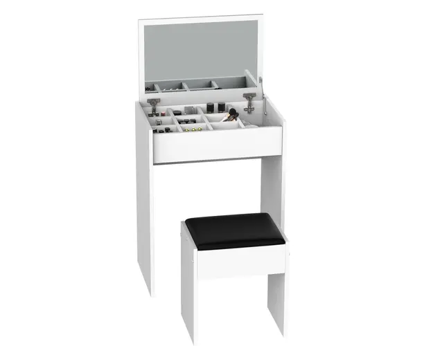 Masa de Machiaj cu Scaun si Container pentru depozitare si Oglinda Pliabila Alba 60,2x40,2x79cm HOMCOM | Aosom Romania
