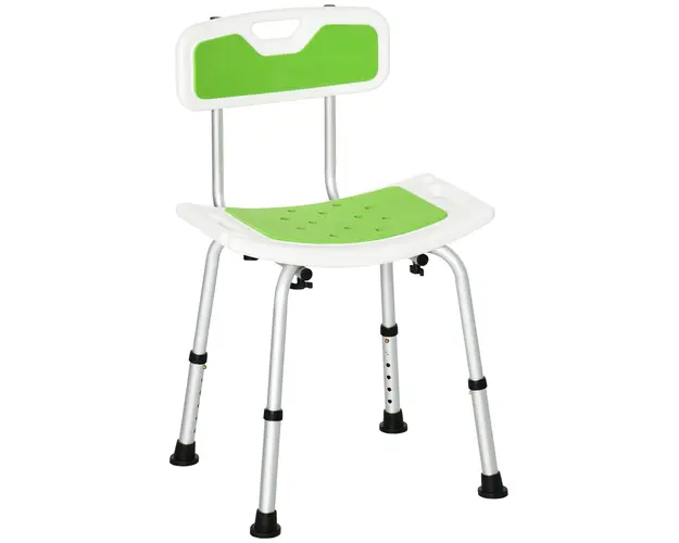 Scaun de Dus HOMCOM pentru Seniori, Reglabil pe Inaltime, cu Spatar, Antialunecare, 51.5x49.5x68.5-81cm, Verde | Aosom Romania