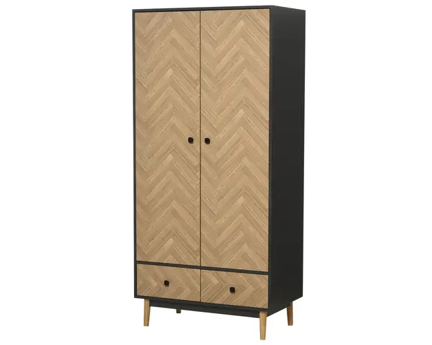 HOMCOM Dulap din lemn cu doua usi: 4 compartimente, 2 umerase si sertare culoare gri inchis, 90x50x190 cm | Aosom Romania