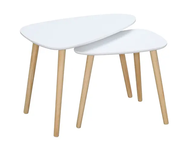 Set de 2 masute laterale HOMCOM moderne, mese cuib triunghiulare din MDF si Lemn de Pin 59.5x39.5x45cm Alb, Natural | Aosom Romania