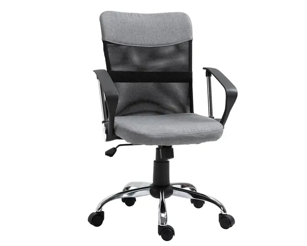 Fotoliu de Birou din Material Textil Gri, Scaun Rotativ si Ergonomic pentru Masa de Lucru 57x57x93-103cm Vinsetto | Aosom Romania