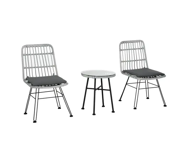 Outsunny Set Mobilier Gradina 3 Piese din Ratan, Salon Exterior cu Masuta de Cafea si Scaune, Ideal pentru Spatii Deschise, Gri | Aosom Romania