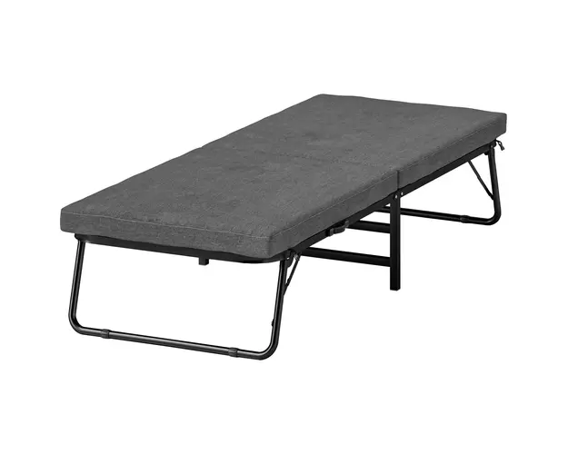 HOMCOM Pat Pliant cu Saltea, Spatar Reglabil pe 5 Nivele, 4 Roti si Cadru din Metal cu Bare, 180x70x38 cm, Gri | Aosom Romania