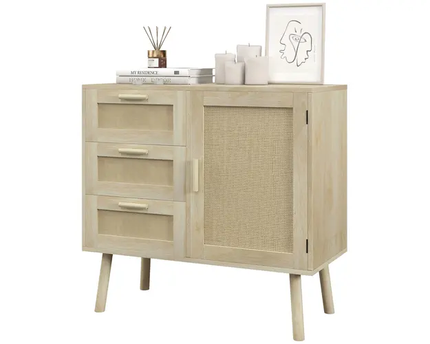 HOMCOM Dulap de depozitare Boho cu 3 sertare, elemente decorative | Aosom Romania