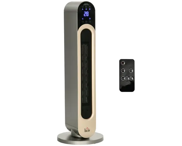 Incalzitor electric oscilant cu 3 moduri de incalzire cu temperatura reglabila si telecomanda, din ABS, Φ25x73,5 cm, argintiu HOMCOM | Aosom RO