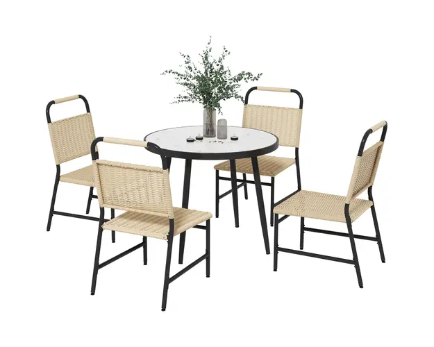 Outsunny Set de dining din 5 piese din ratan pentru terasa, Masa | Aosom Romania