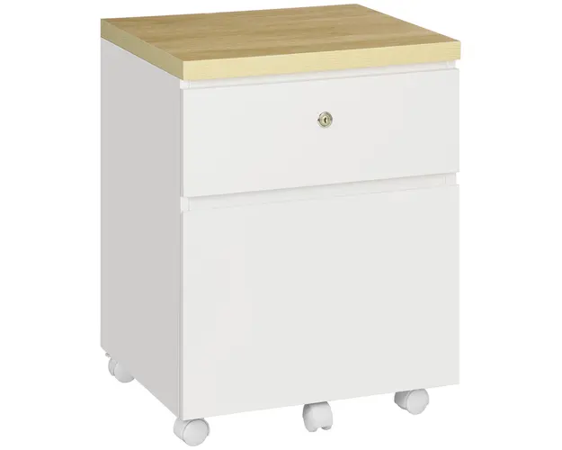 Vinsetto Dulap Birou cu Sertare A4, Sistem Blocare, 5 Roti, 47x39.5x62cm, Alb | Aosom Romania