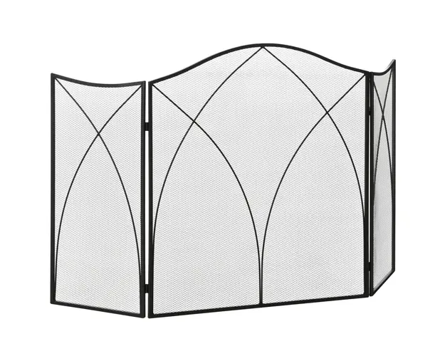 HOMCOM Parascantei pentru Semineu din 3 Parti Pliabil cu Decoratiuni, Paravan de Protectie din Metal, 126x2x76 cm, Negru | Aosom Romania