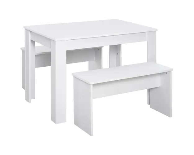 HOMCOM Set Mobilier Bucatarie Modern, Masa Alba cu 2 Banci, Design Compact, Ideal pentru Spatii Mici, Alb | Aosom Romania