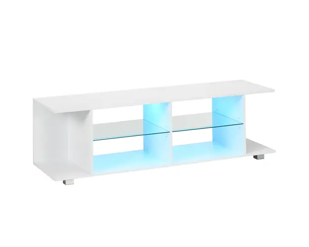 HOMCOM TV Stand, 145cm Modern TV Unit with Glass Shelves, RGB LED Light for 32 40 43 50 52 55 60 inch 4k TV, White | Aosom Romania