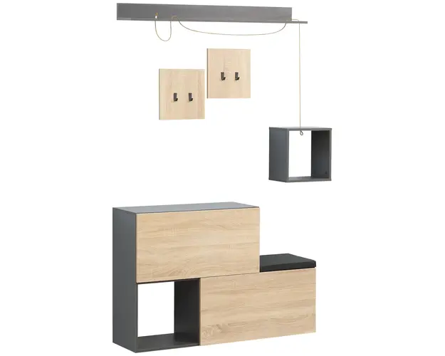 HOMCOM Organizator pentru Hol cu Banca pentru Pantofi si Cuier, Design Modern cu Suport pentru Haine si Raft, Gri si Natural | Aosom Romania