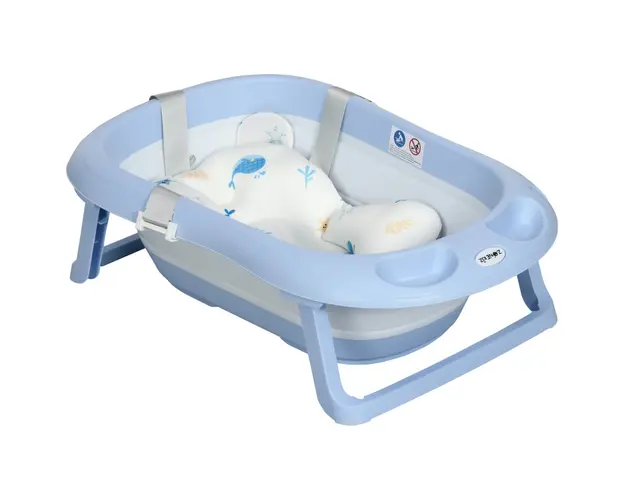 ZONEKIZ Cadita Pliabila pentru Copii 0-6 Ani cu Perna Confortabila si Spatii Depozitare, 83x48x23.5cm, Albastru/Alb | Aosom Romania