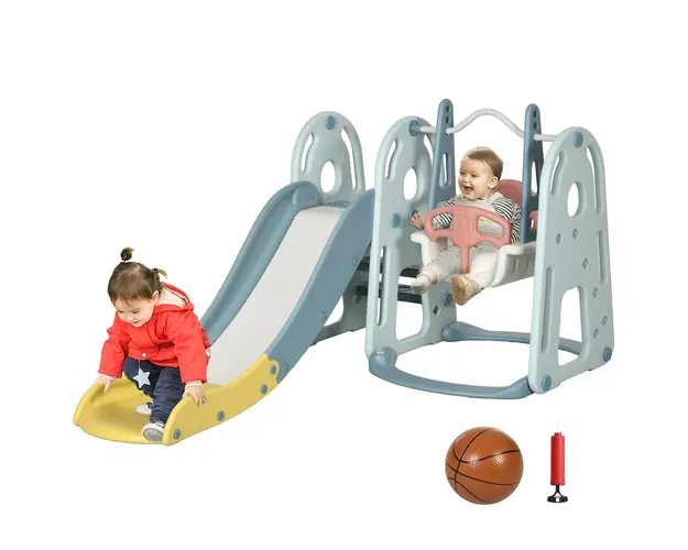 HOMCOM Set de Joaca pentru Copii cu Leagan, Tobogan, Cos de Baschet si Scara, 150x190x100 cm, Multicolor | Aosom Romania