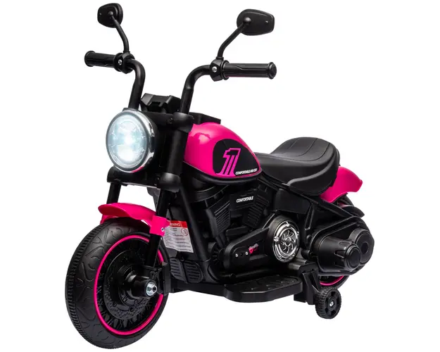 HOMCOM Motocicleta Electrica pentru Copii 18-36 luni, Motocicleta de Jucarie cu Roti Suplimentare si Faruri, 76x42x57 cm, Roz | Aosom Romania