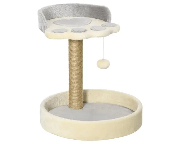 PawHut Copac de Zgariat pentru Pisici, 5kg, cu Patuturi si Minge, Plus si Franghie de Iuta, 41x41x44 cm, Gri si Bej | Aosom Romania
