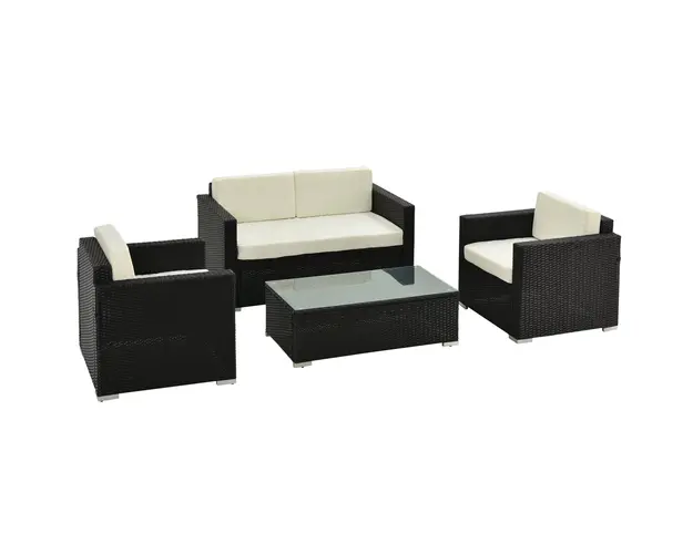 Outsunny Set Mobilier pentru Gradina 4 Piese din Rattan si Otel Canapea Fotolii si Masa de Cafea Design Modern Crem | Aosom Romania
