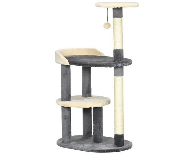PawHut Turn de Joaca pentru Pisici Interior cu Cilindri de Zgariat, 59.5x39.5x105cm, Gri, Confortabil si Distractiv | Aosom Romania