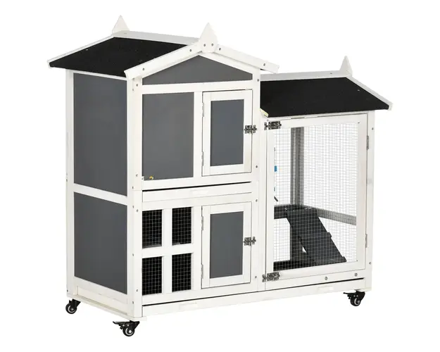 PawHut Cusca pentru iepuri, Cusca de exterior pentru iepurasi, cu roti, casute principale, zona de alergat, Casuta pentru animale mici | Aosom RO