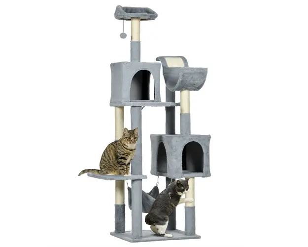 Copac de 177cm pentru Pisici pentru Pisici de Interior, Turn de Catarat pentru Pisici pe Mai Multe Niveluri, Gri 55x49x177cm PawHut | Aosom RO
