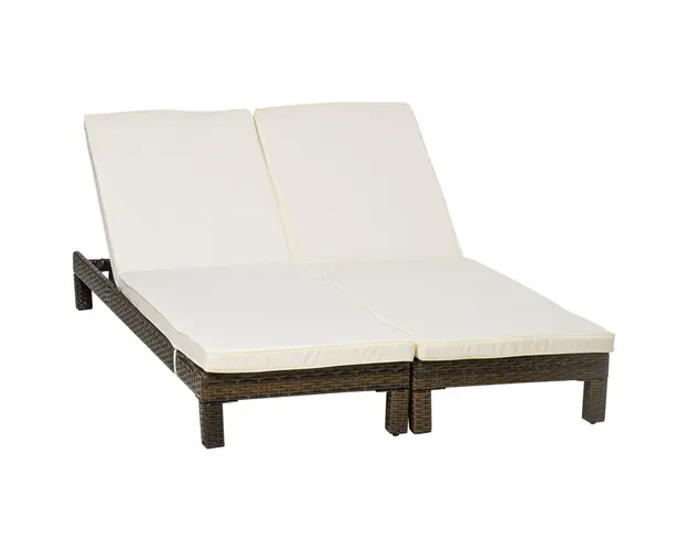 Outsunny Set de 2 Sezlonguri din Ratan PE cu Perna Capitonata, Sezlong pentru Gradina cu Spatar Rabatabil pe 5 Niveluri, 196x60x22cm | Aosom Romania