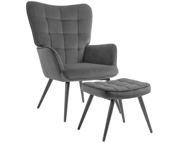 HOMCOM Fotoliu Tapitat pentru Interior cu Brate si Taburet Integrat, Fotoliu pentru Sufragerie din Tesatura, 73x77.5x98 cm, Gri Inchis | Aosom Romania