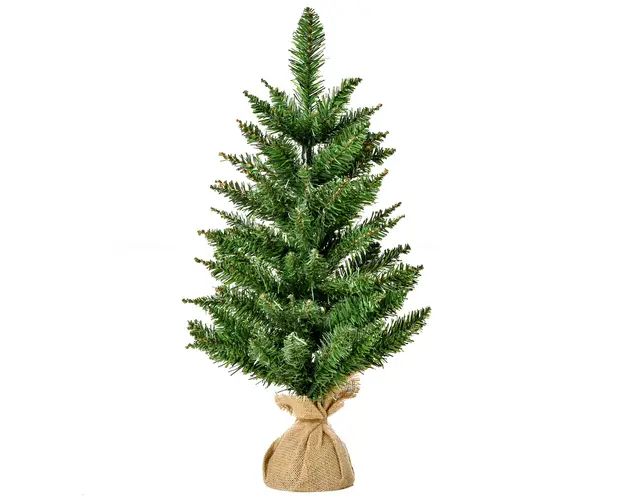 Mini Brad de Craciun Artificial 60 cm, Pin, 70 Ramuri, cu baza in iuta, decoratiune de Craciun HOMCOM | Aosom RO