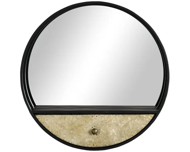 HOMCOM Oglinda Decorativa Rotunda cu Sertar, Cadru Metal si MDF, Ø61cm, Negru, pentru Living si Dormitor | Aosom Romania