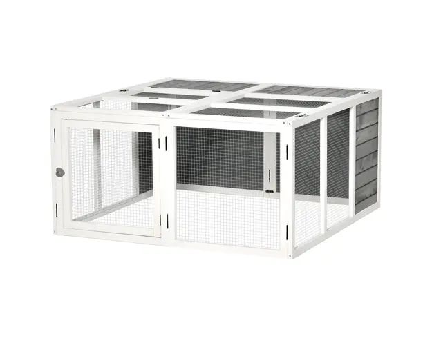 PawHut Adapost pentru Iepuri pentru Exterior si Interior, Cusca pentru 2-4 Iepuri din Lemn si Metal, 120x120x60 cm, Gri | Aosom Romania