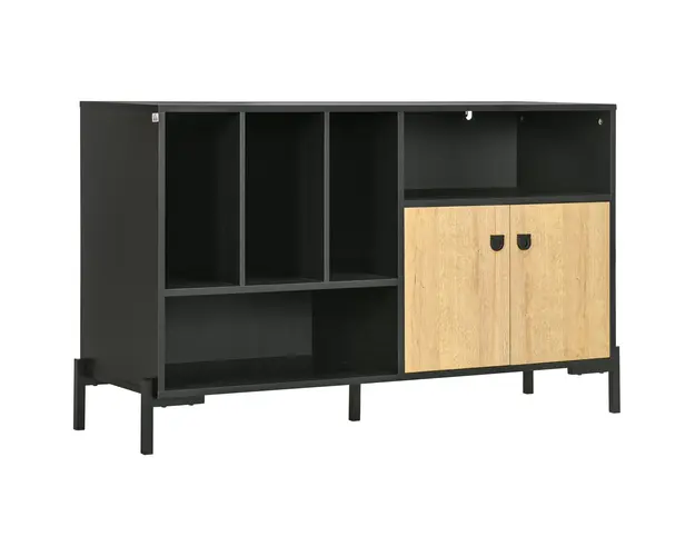 HOMCOM Dulap Modern pentru Living si Dormitor cu Usa Dubla si 5 Compartimente Deschise, Design Elegant, Negru | Aosom Romania