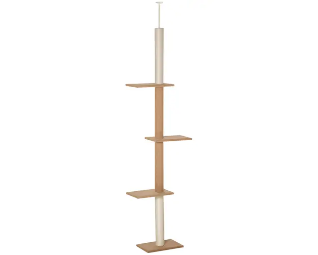 PawHut Stalp de Zgariat pentru Pisici cu 4 Nivele cu Prindere de Tavan si Inaltime Reglabila, 43x27x228-260 cm, Maro | Aosom Romania