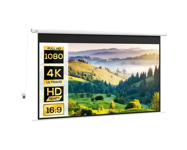 HOMCOM Ecran Proiector, Ecran Motorizat pentru Proiector cu Telecomanda, Montare pe Perete si Tavan pentru Acasa si Birou, 293.5x8x176 cm, Alb | Aosom Romania