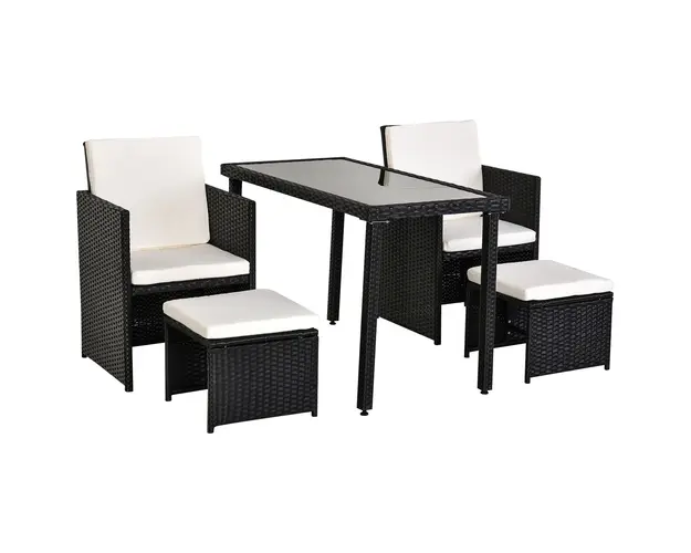 Set Mobila de Gradina Rattan 5 Buc Outsunny, cu Perne Combinate Rectangulare, Negru | Aosom Romania
