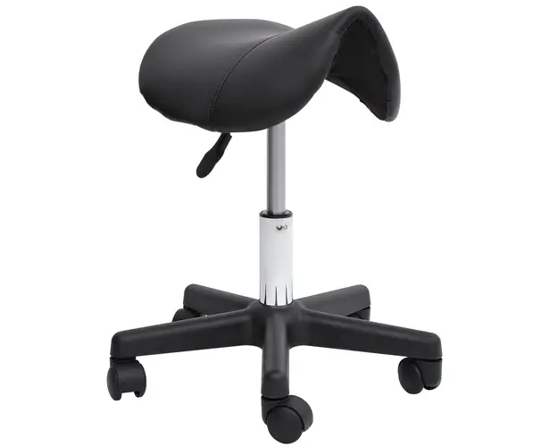 HOMCOM Scaun Rotativ cu Roti, Scaun pentru Coafor si Estetician cu Inaltime Ajustabila, Tapitat cu Piele Ecologica, 35x38x43-55 cm, Negru